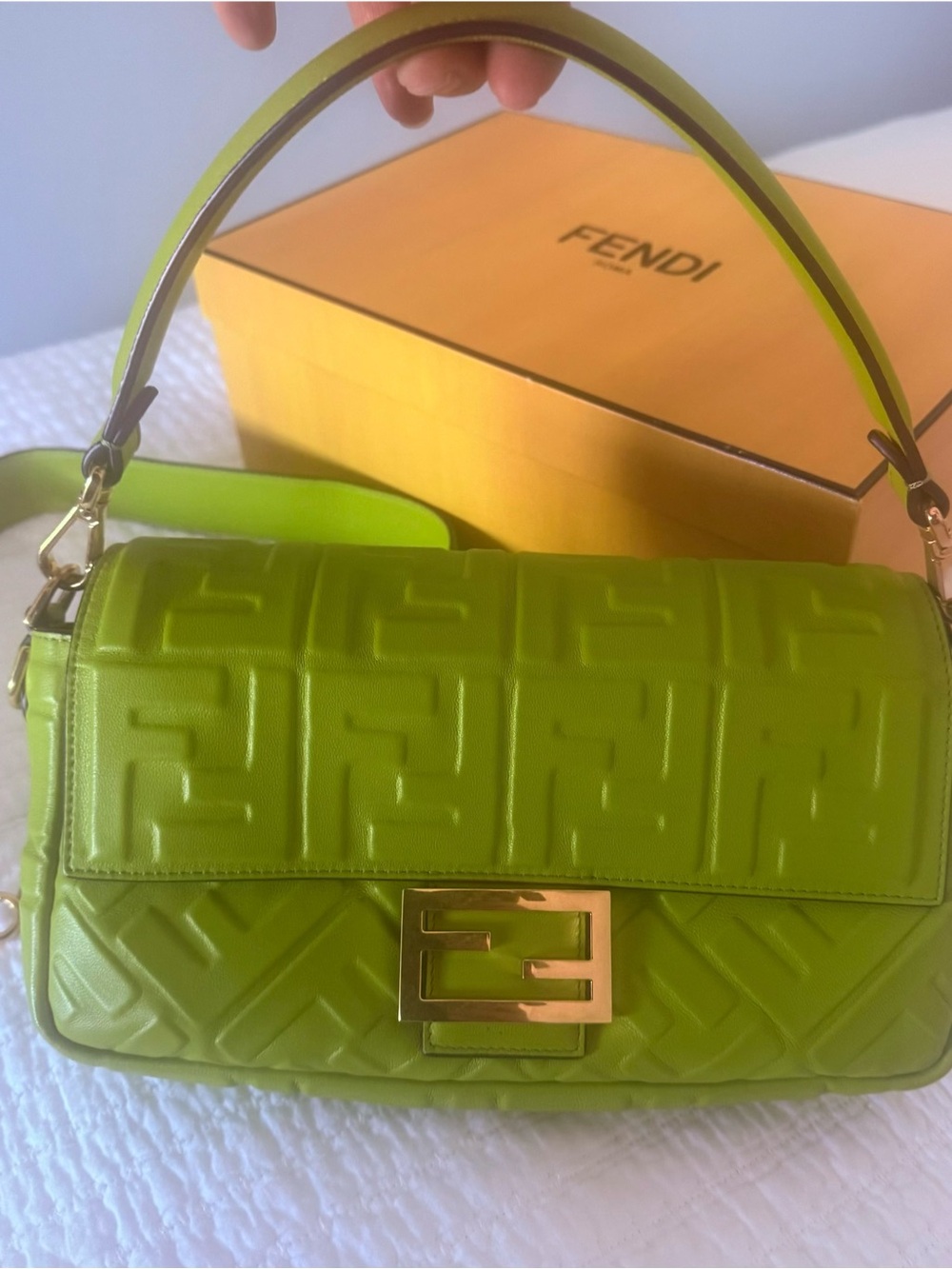 Fendi Lime Green Baguette with Gold Hardware